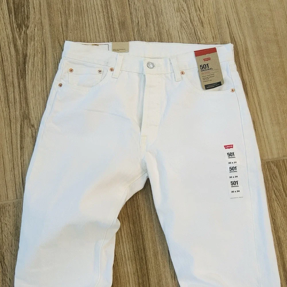 NWT Levi's 501 Original White Denim Jeans Men's Size 30 X 34 New Button Fly